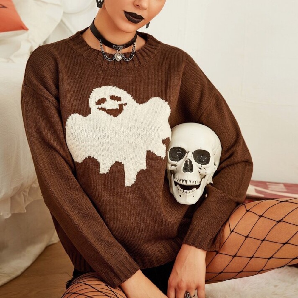 🧡5 for $20🧡 Halloween Ghost Drop-Shoulder Pullover Sweater
